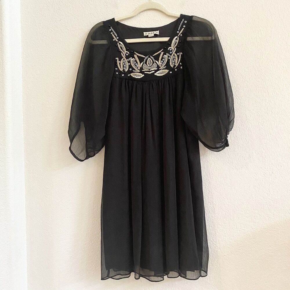 Forever 21 Sheer Lined Dress Polyester Embroidered Beaded Black Size S